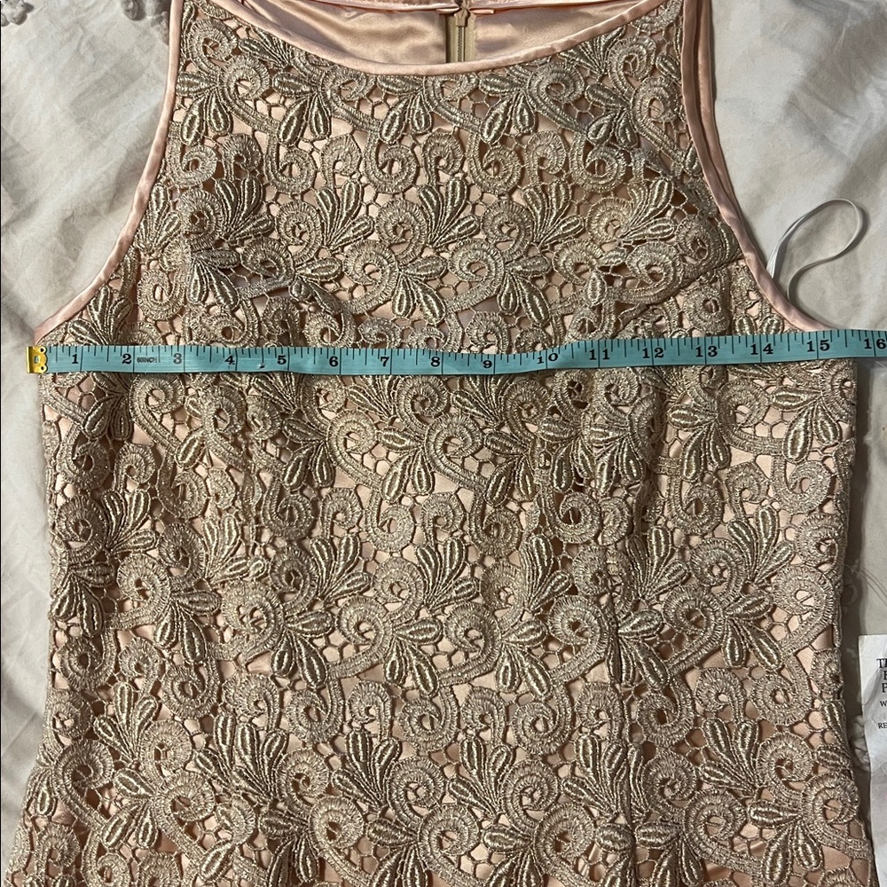 Jessica McClintock Vintage Gold Metallic Lace Cocktail Dress NWT 8 (Small) 90s - Picture 6 of 11